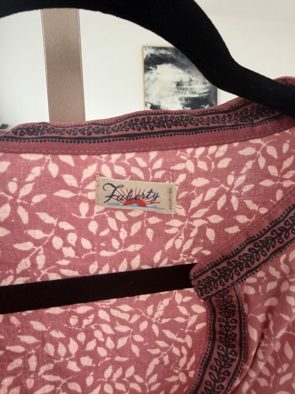 Faherty Aurora Leaf Print Peasant Top – Size M – 100% Organic Cotton - Picture 4 of 10